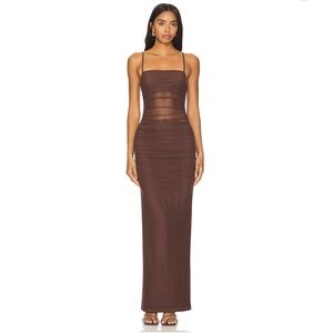 superdown Celeste Ruched Maxi Dress in Chocolate Brown